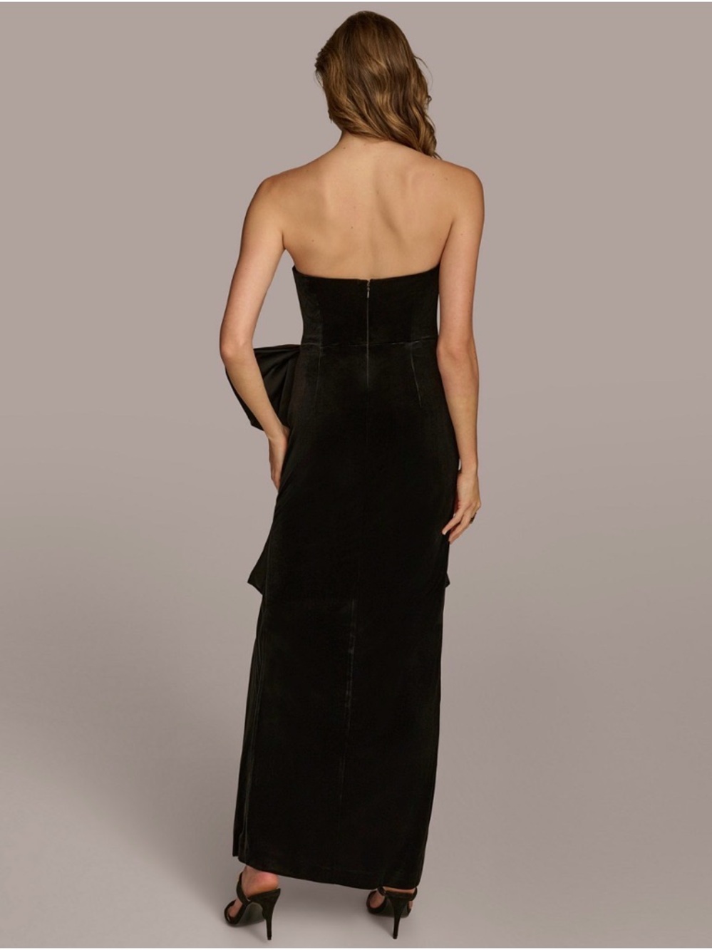 Donna Karan Velvet Strapless Black Evening Gown with Side Bow - Picture 2 of 8
